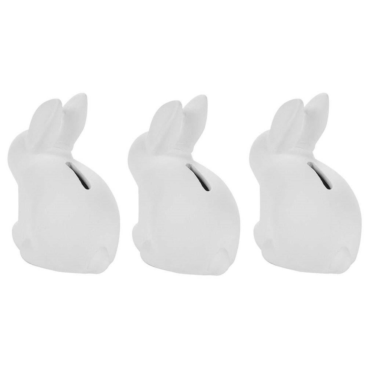Set of 3 Blank Unpainted White Easter Bunny Bank Figurines 4 Inches